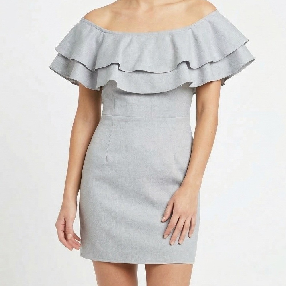 After Market Women's Size Small Grey Off the Shoulder Ruffle Chic Mini Dress NWT